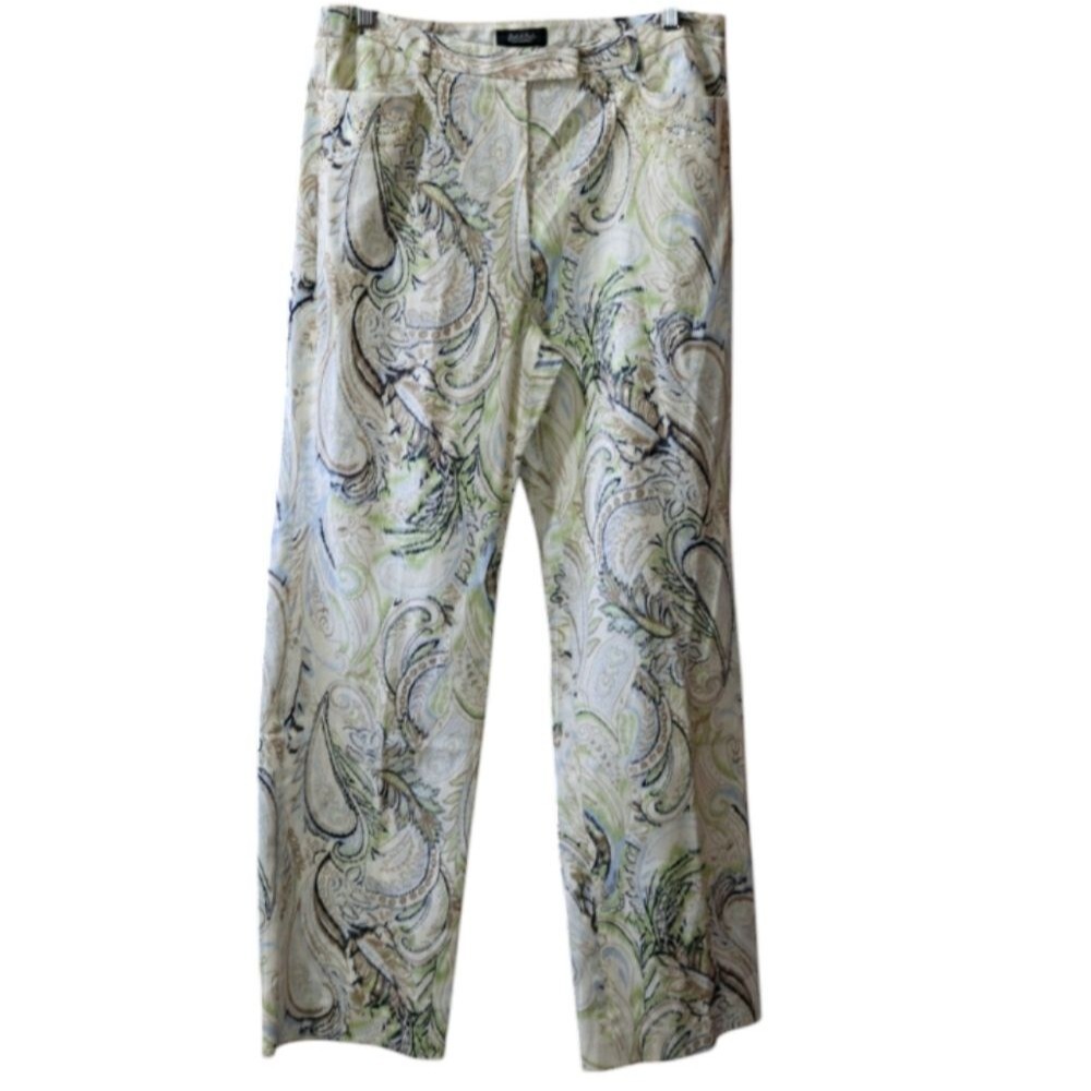 Peck Peck Vintage Denim Paisley Print Straight Wide Leg Jeans 10